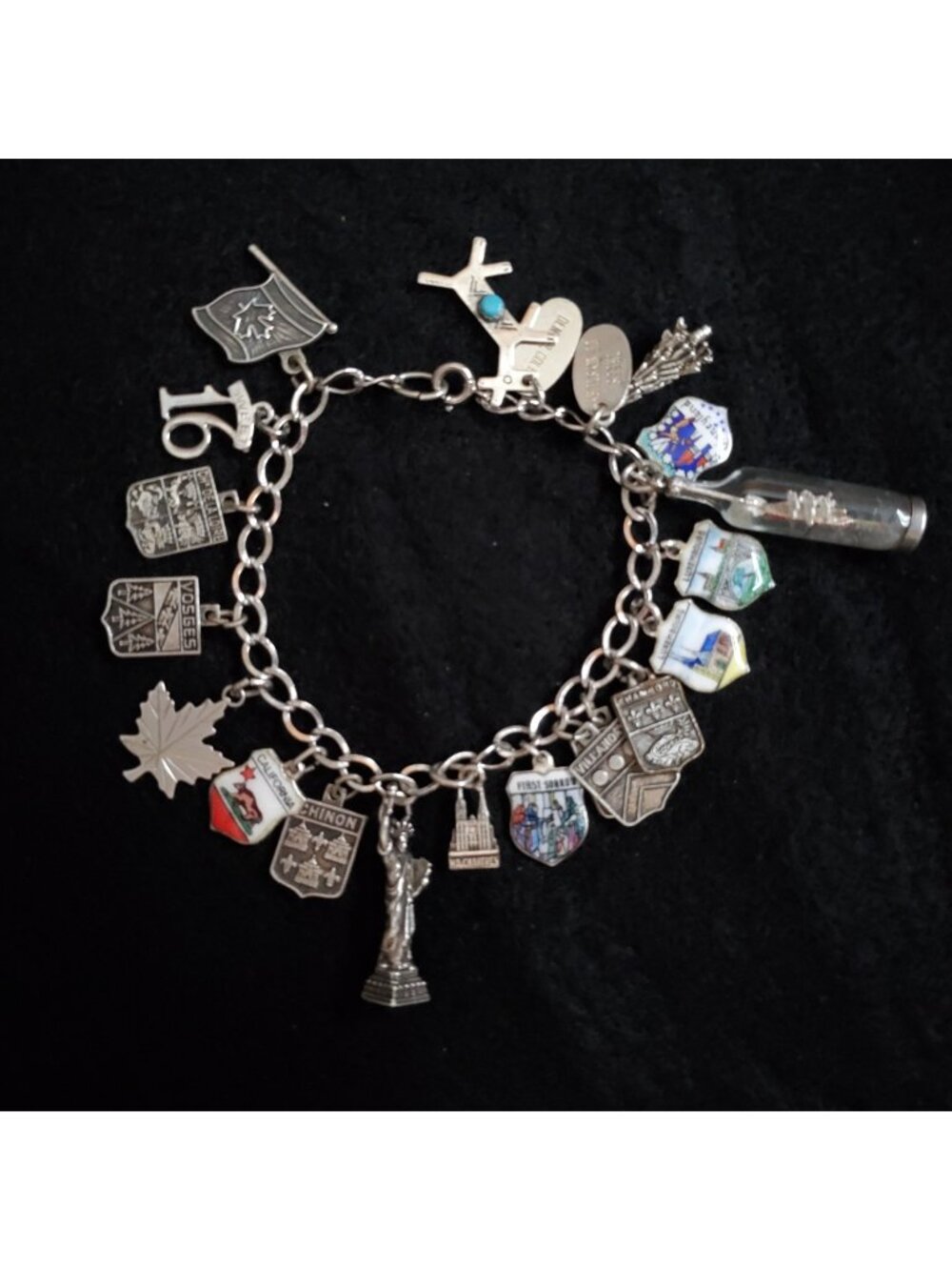 Vintage Sterling Silver Charm Bracelet Travel 21 Charms 6.5"